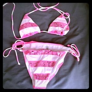 👙NWOT! Pink & White Sequin Victoria Secret bikini